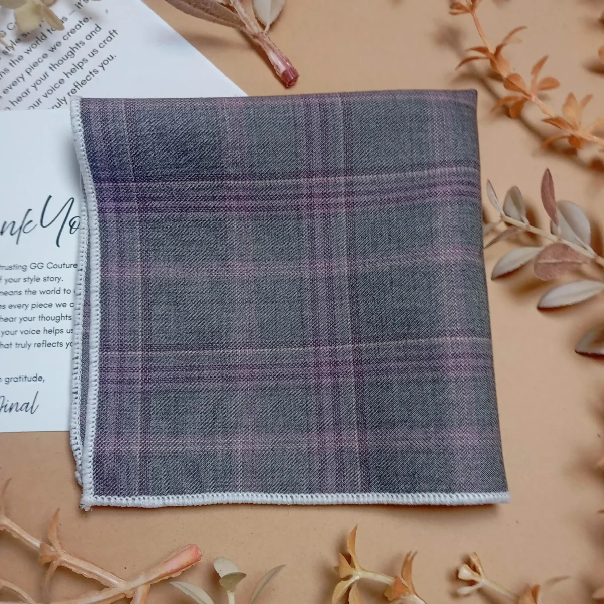 Charcoal and Purple Plaid Silk Pocket Square - Image 3