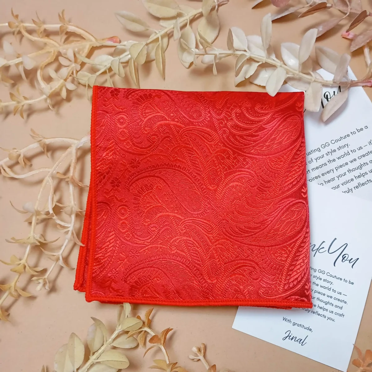Scarlet Red Paisley Silk Pocket Square - Image 3