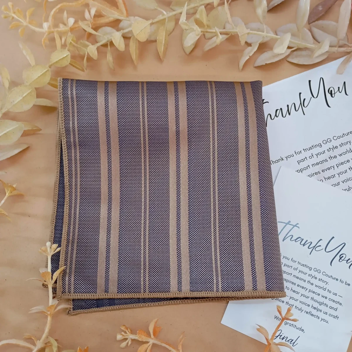 Earth Toned Gold Striped Silk Pocket Square - Image 3