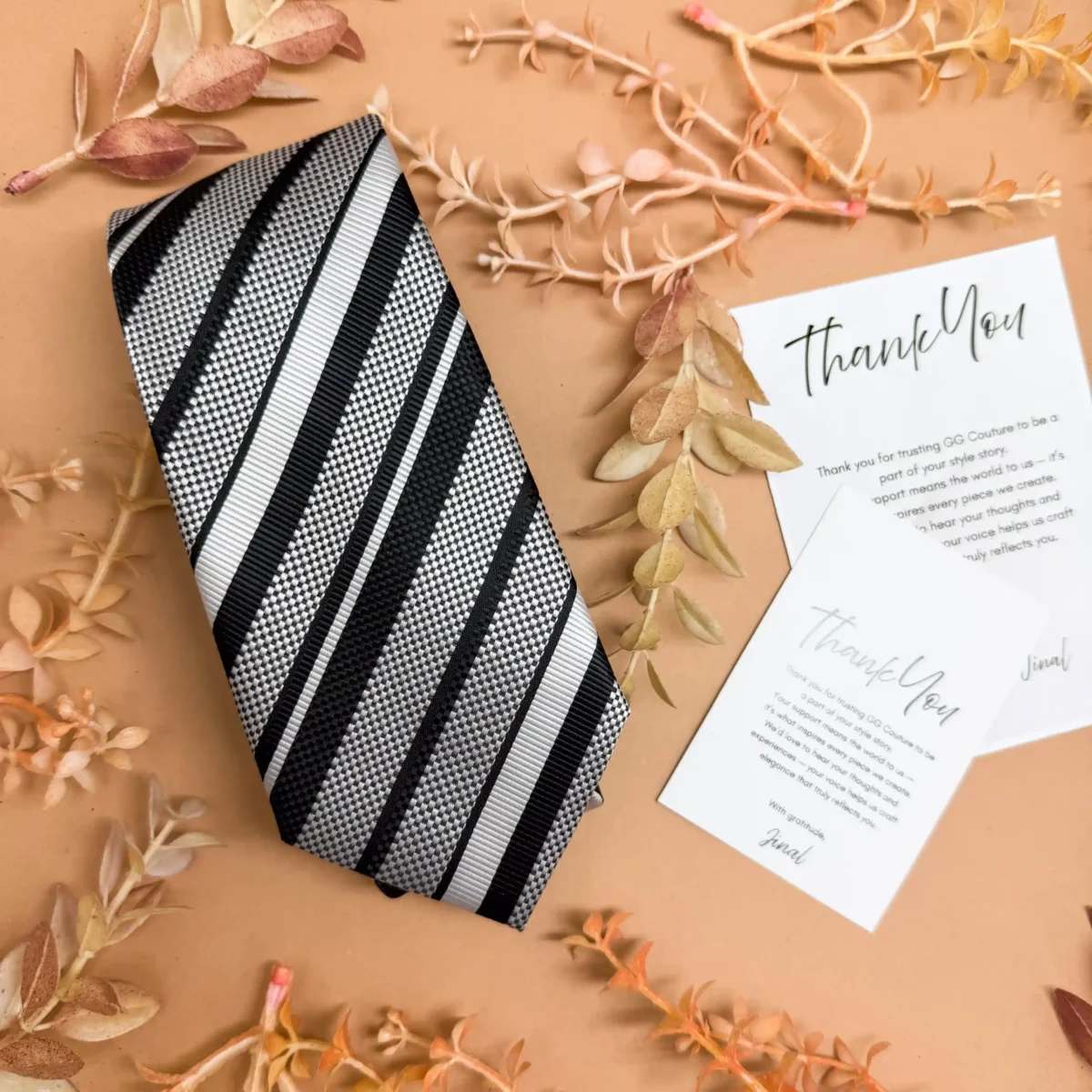 Monochromatic Black and White Stripe Silk Necktie - Image 2