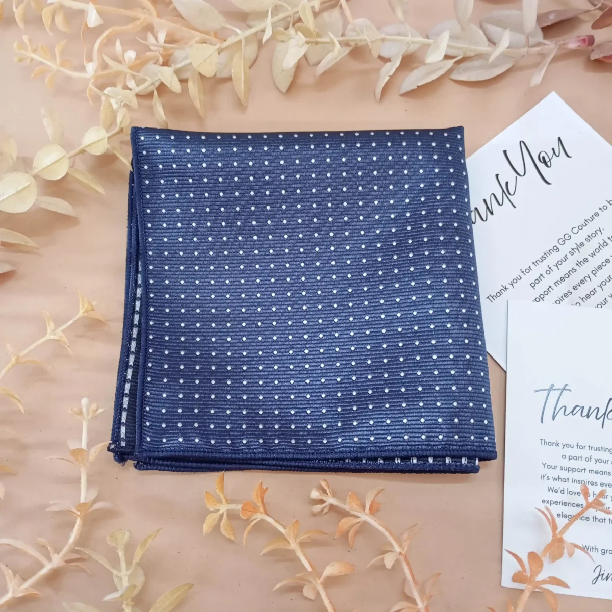 Midnight Blue Polka Dot Silk Pocket Square - Image 3