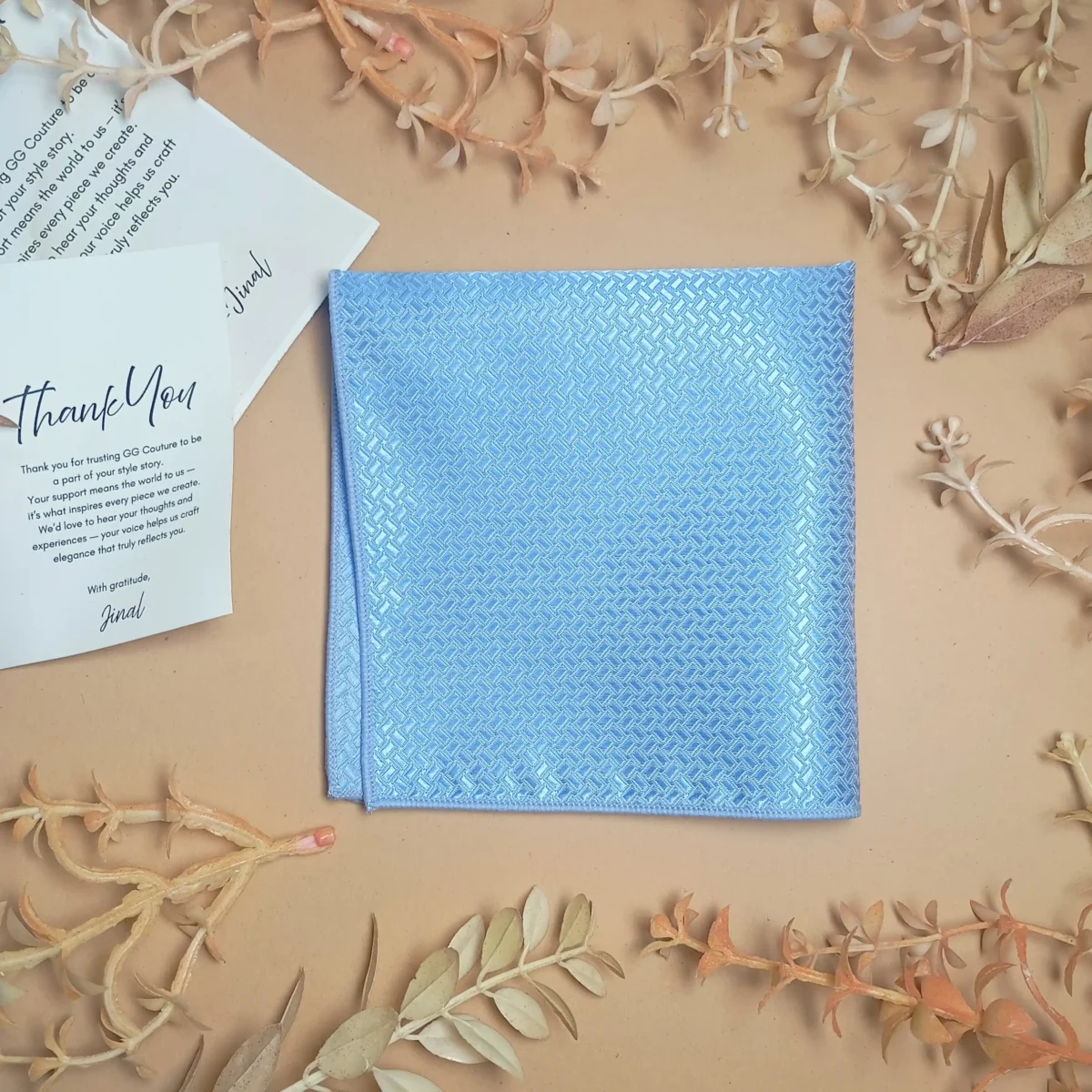 Sky Blue Patterned Silk Pocket Square - Image 3