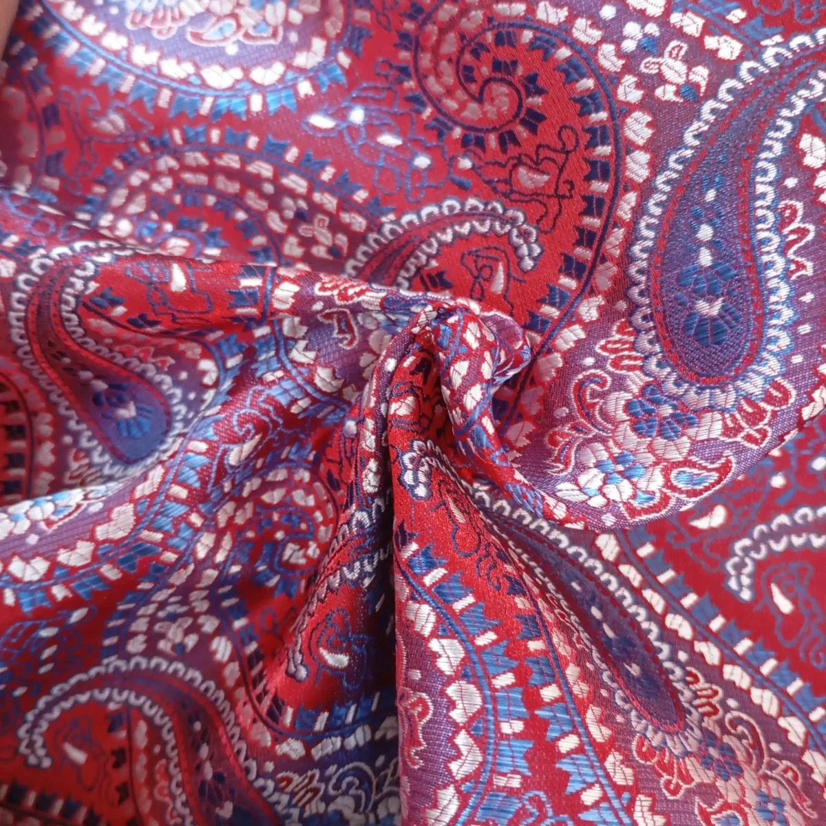 Crimson Paisley Silk Pocket Square - Image 2