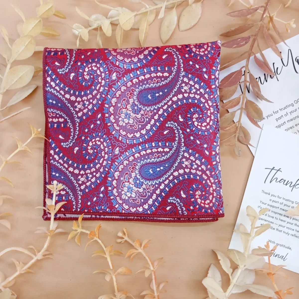 Crimson Paisley Silk Pocket Square - Image 3