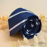 Navy Blue Brown Heritage Stripe Silk Necktie