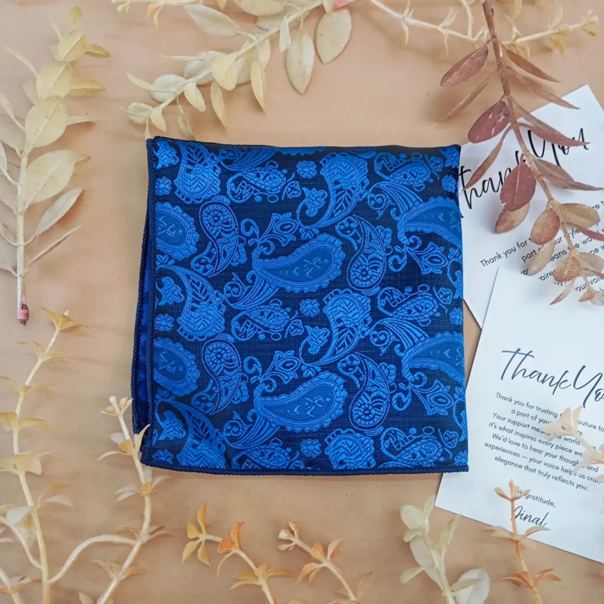 Royal Blue Paisley Silk Pocket Square - Image 3