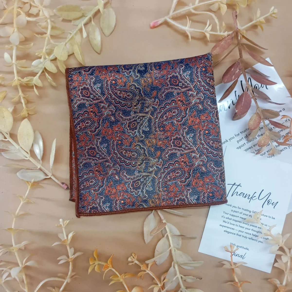 Rust Brown Paisley Pocket Square - Image 3