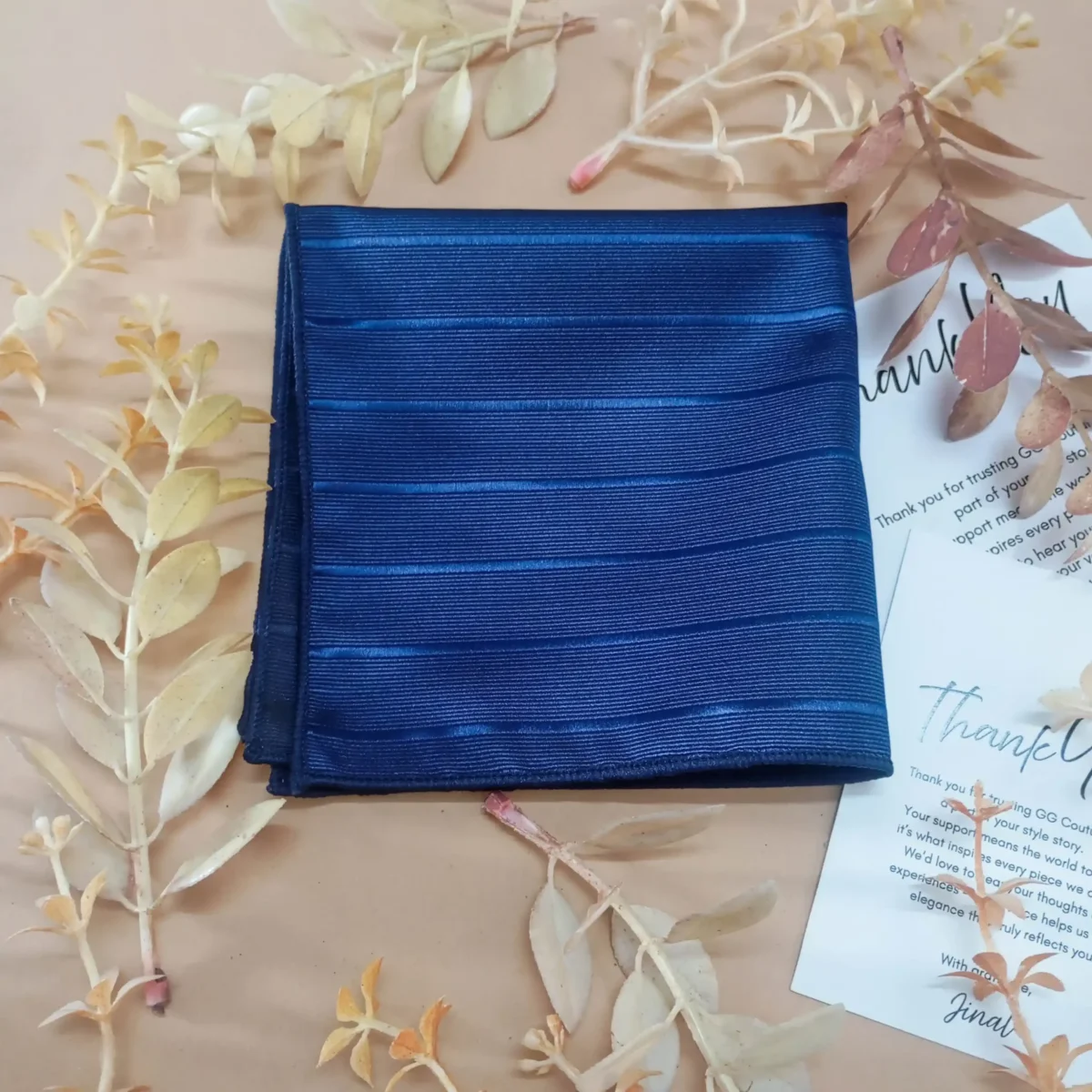 Midnight Blue Striped Silk Pocket Square - Image 3