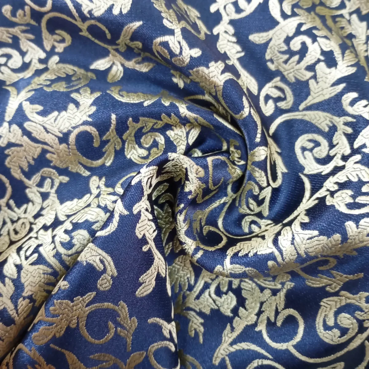 Navy and Gold Baroque Silk Pocket Square - Image 2