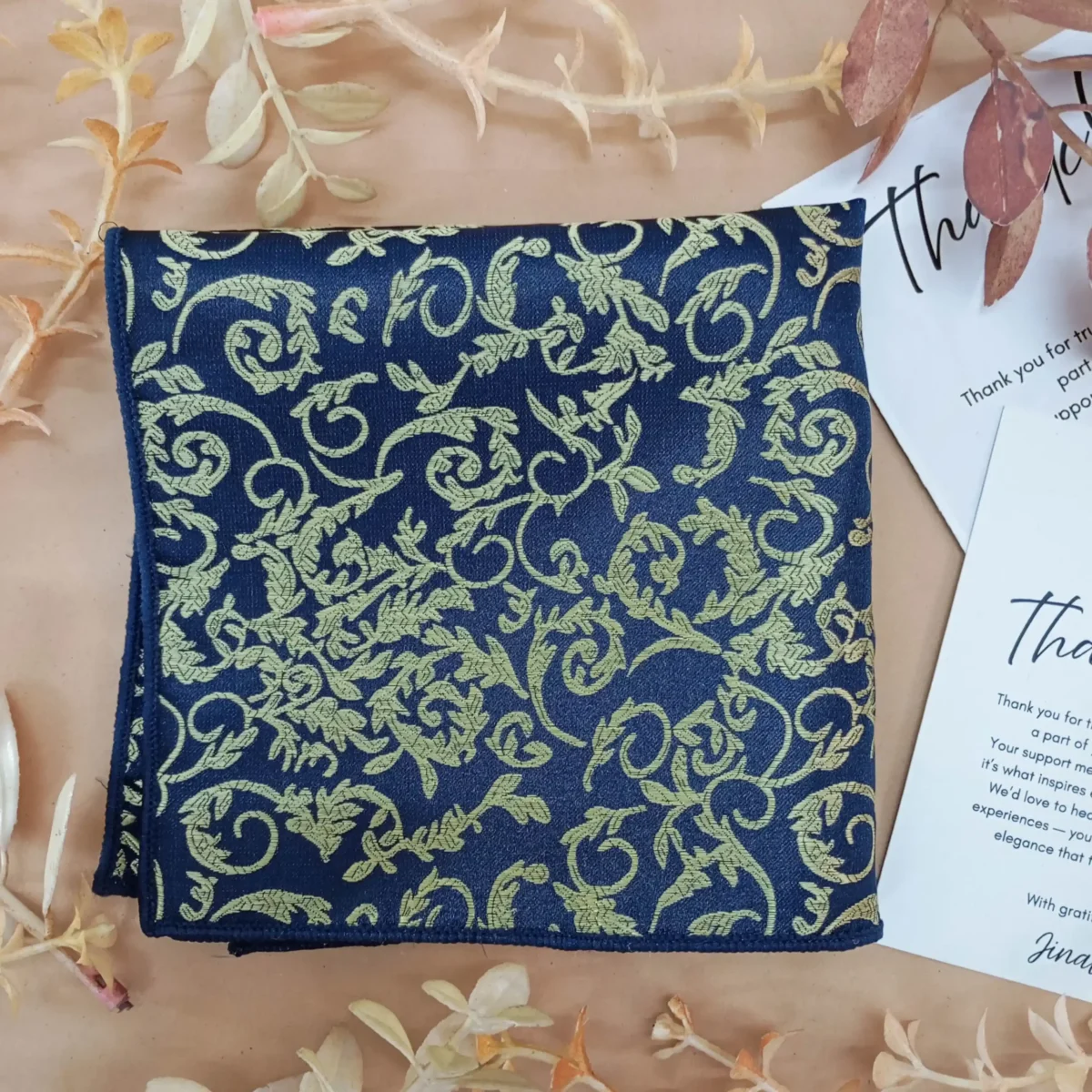 Navy and Gold Baroque Silk Pocket Square - Image 3