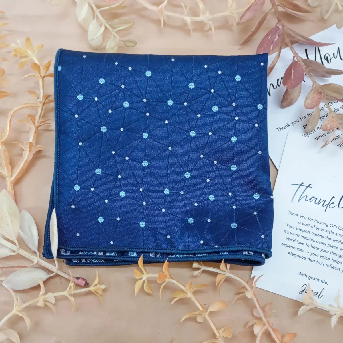 Royal Blue Silk Pocket Square with Star Pattern - Image 3