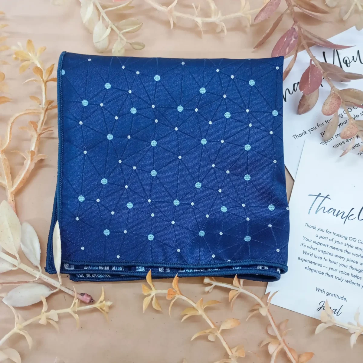 Royal Blue Silk Pocket Square with Star Pattern - Image 3