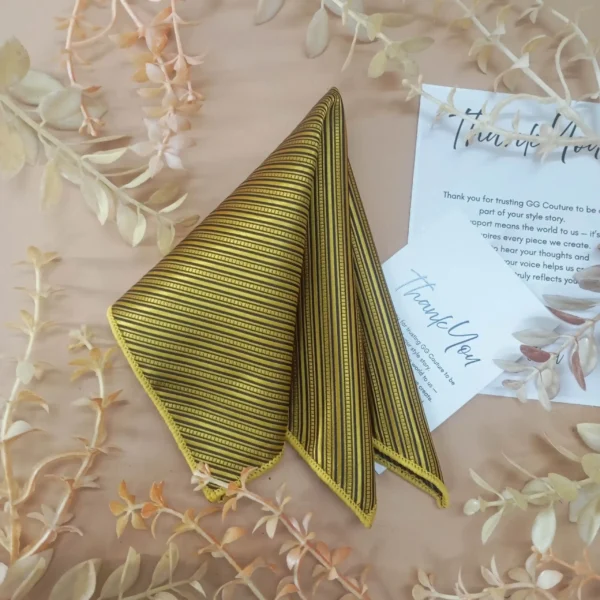 Golden Mustard Striped Silk Pocket Square