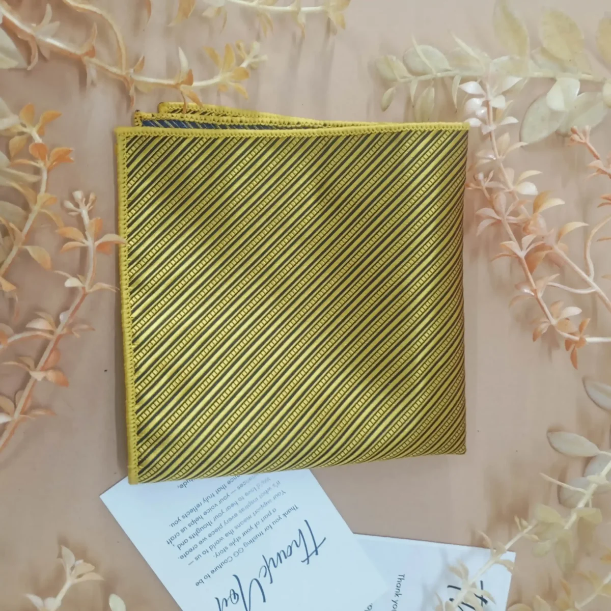 Golden Mustard Striped Silk Pocket Square - Image 3