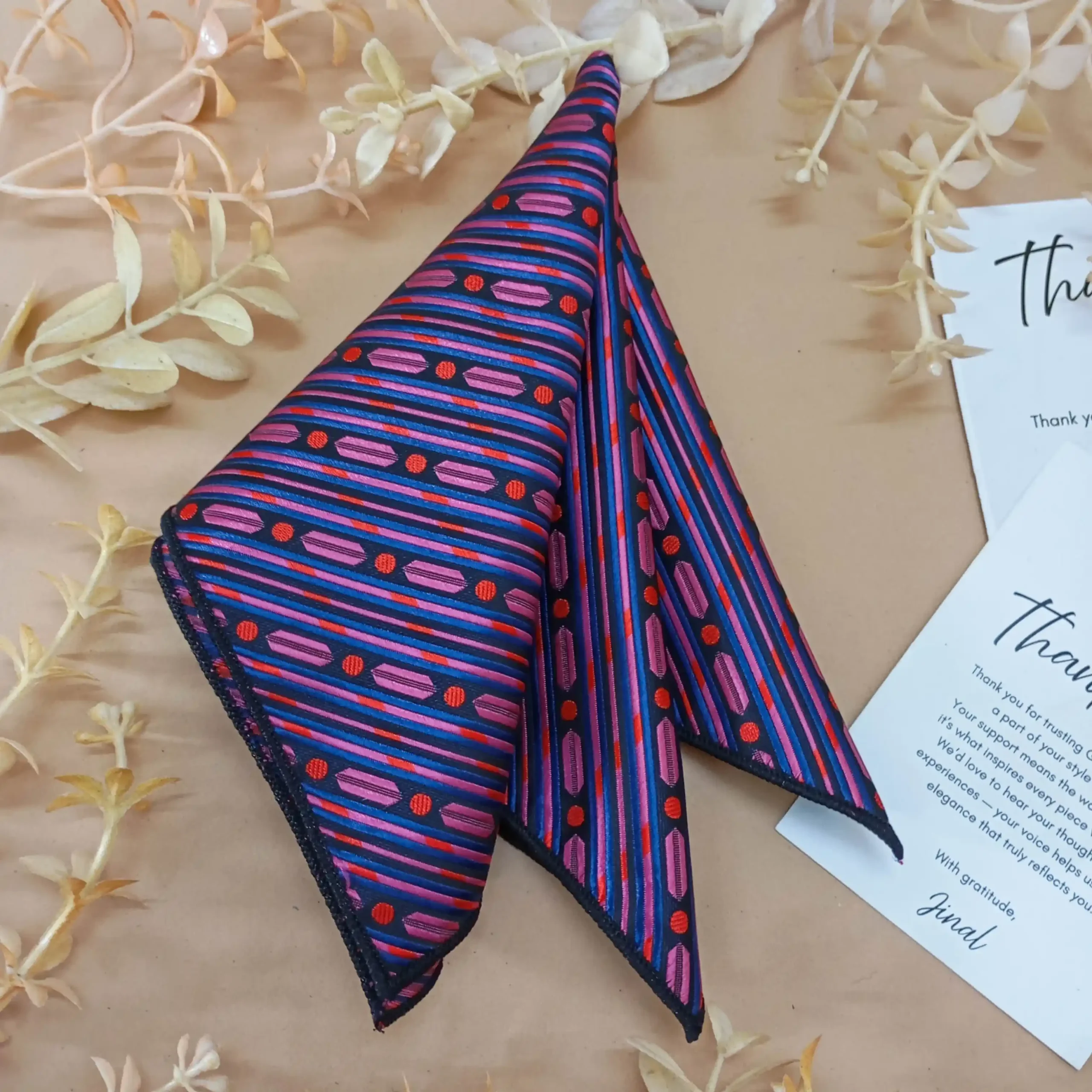 uc Magenta and Blue Diagonal Striped Silk Pocket Square - Image 1