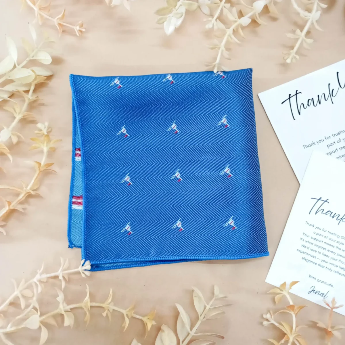 Sky Blue Patterend Silk Pocket Square - Image 3