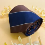 Bold Brown and Navy Blue Wide Stripe Silk Necktie