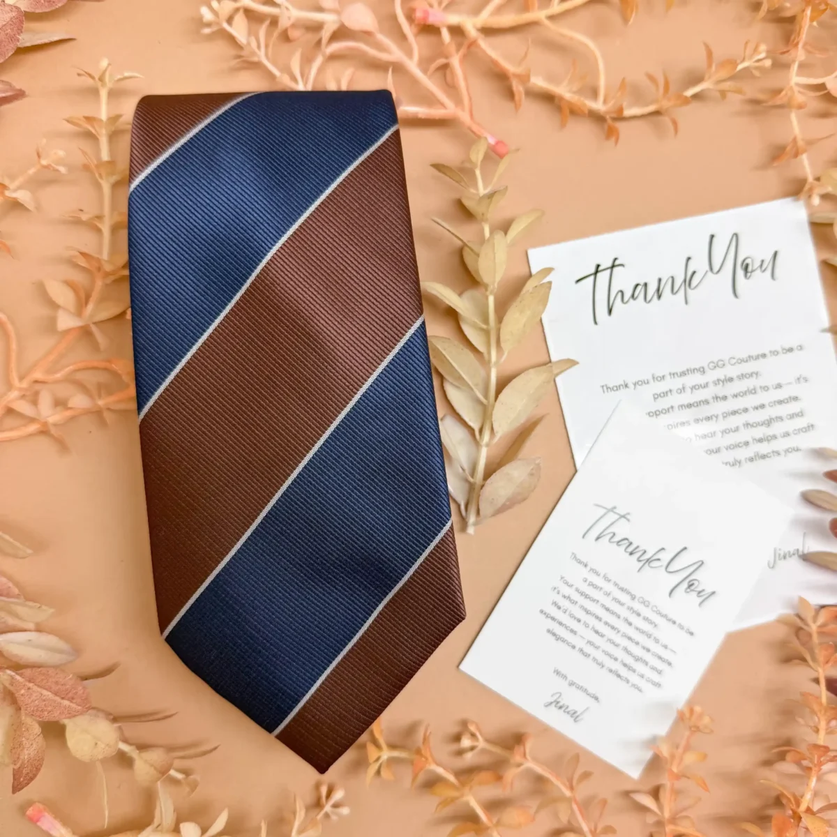 Bold Brown and Navy Blue Wide Stripe Silk Necktie - Image 2