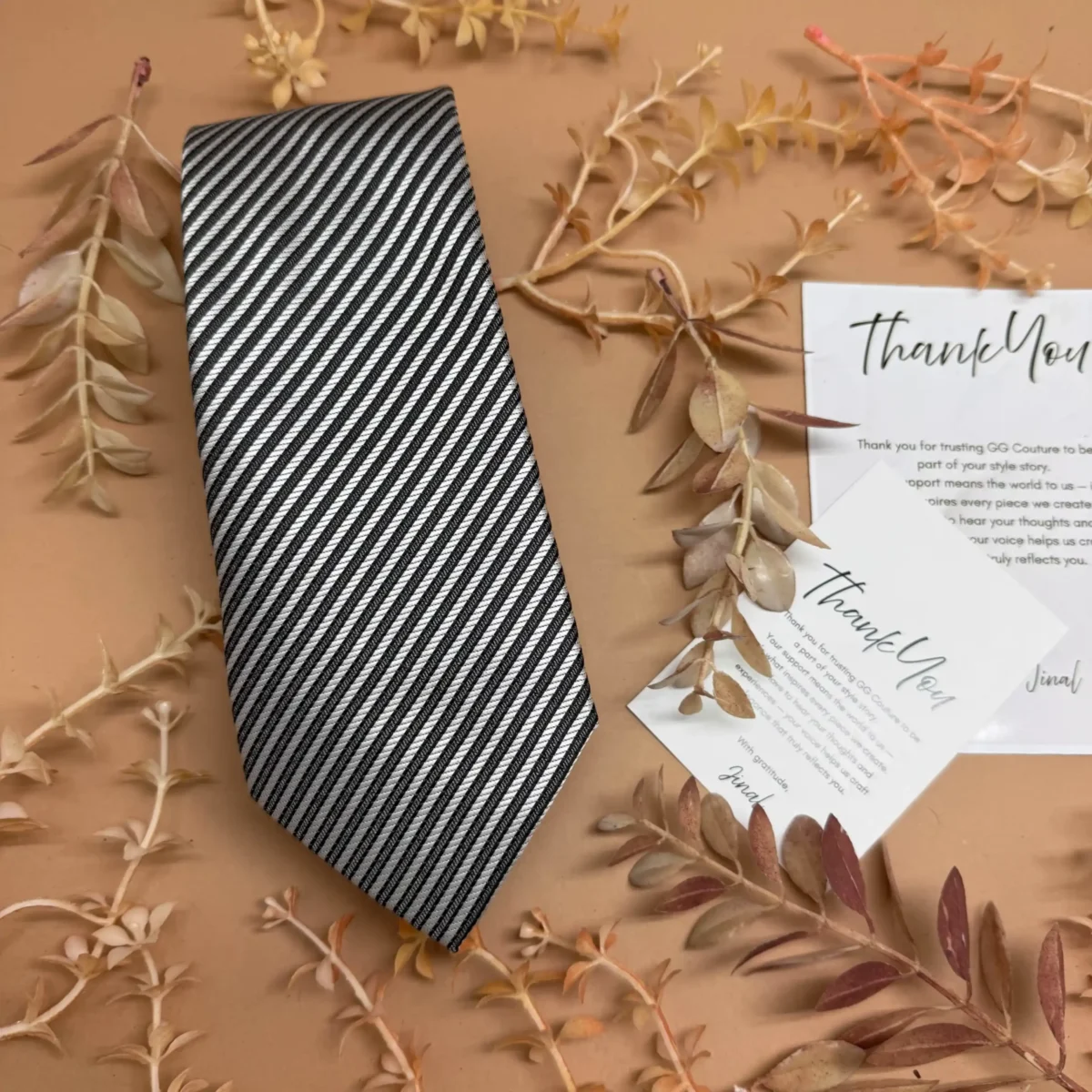 Black and White Fine Stripe Silk Necktie - Image 2