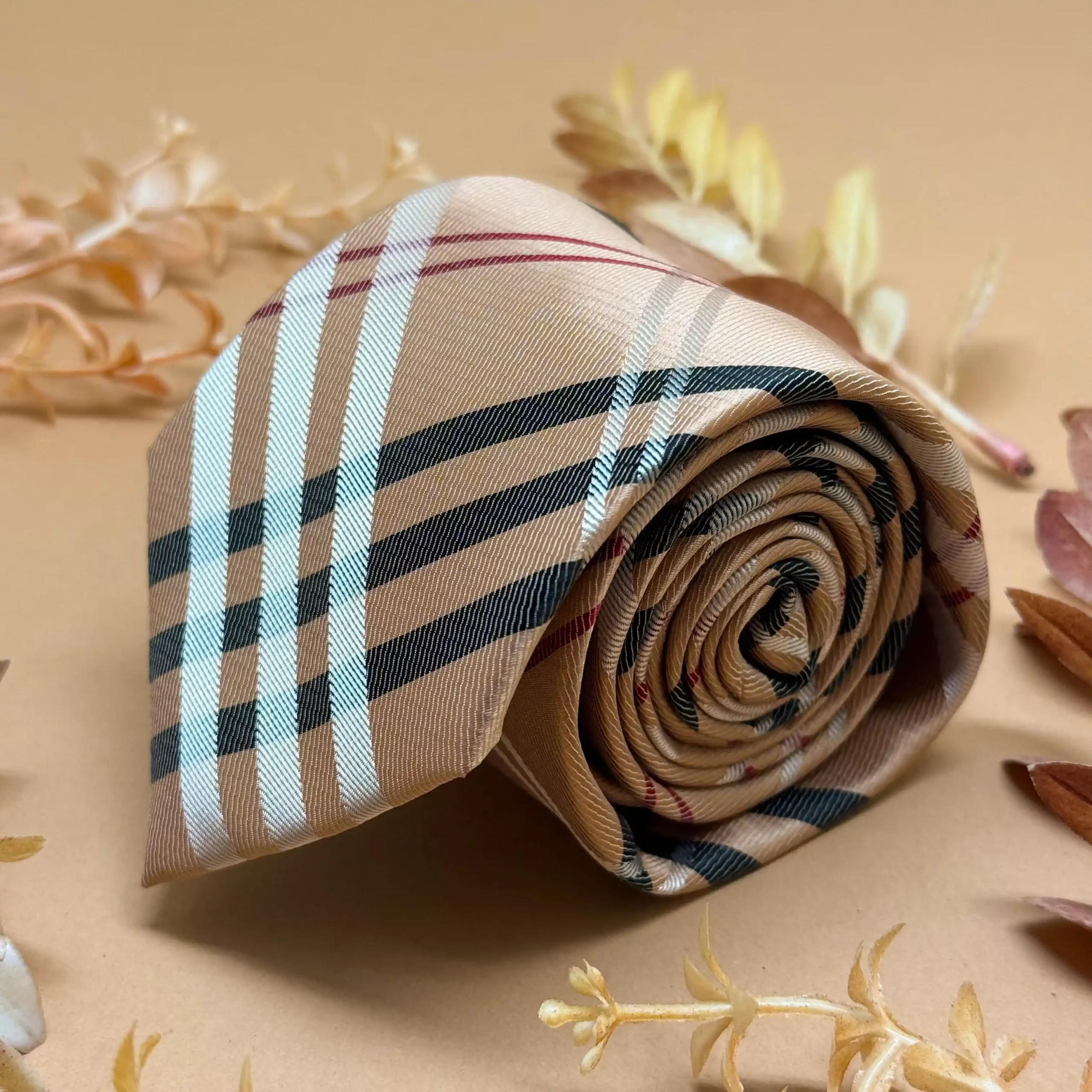 uc Beige Heritage Plaid Silk Necktie - Image 1