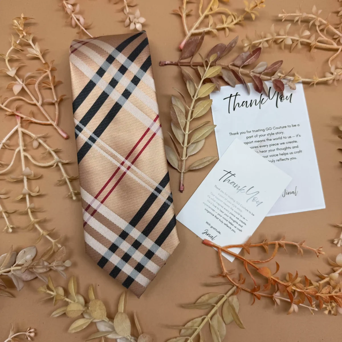 Beige Heritage Plaid Silk Necktie - Image 2