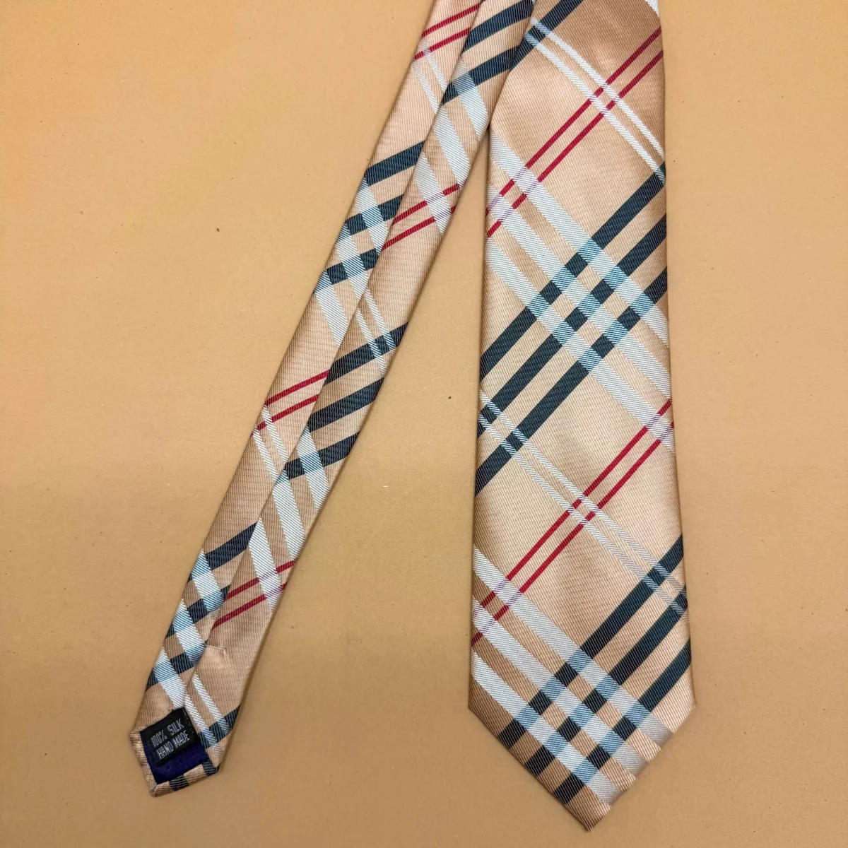 Beige Heritage Plaid Silk Necktie - Image 3