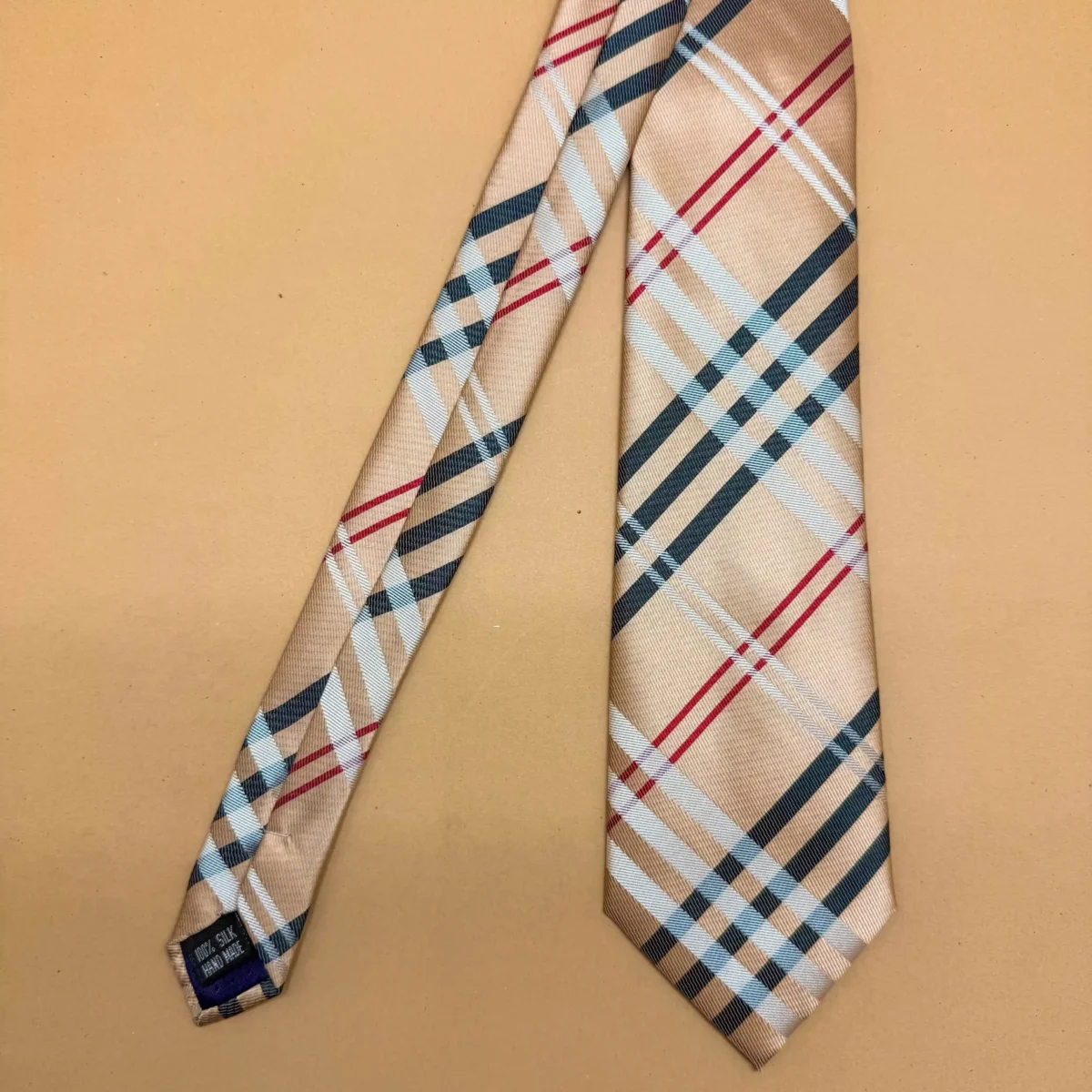 Beige Heritage Plaid Silk Necktie - Image 3