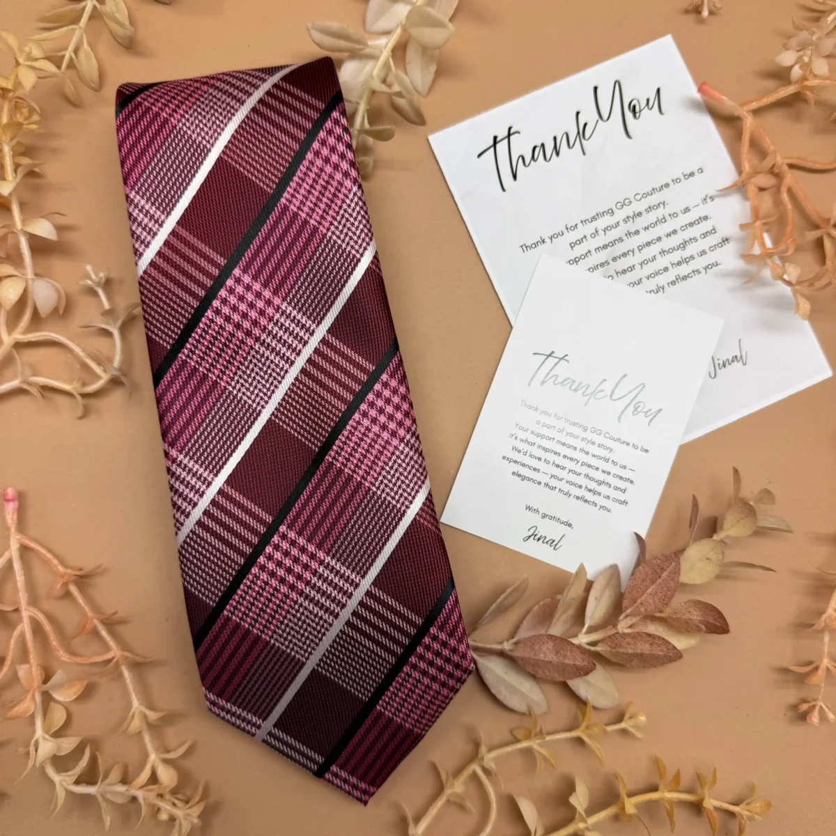 Maroon Vintage Plaid Silk Necktie - Image 2