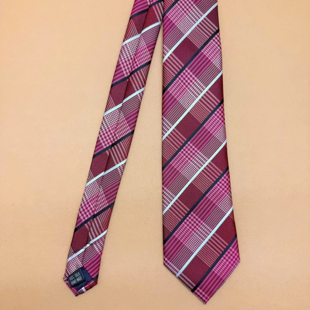 Maroon Vintage Plaid Silk Necktie - Image 3