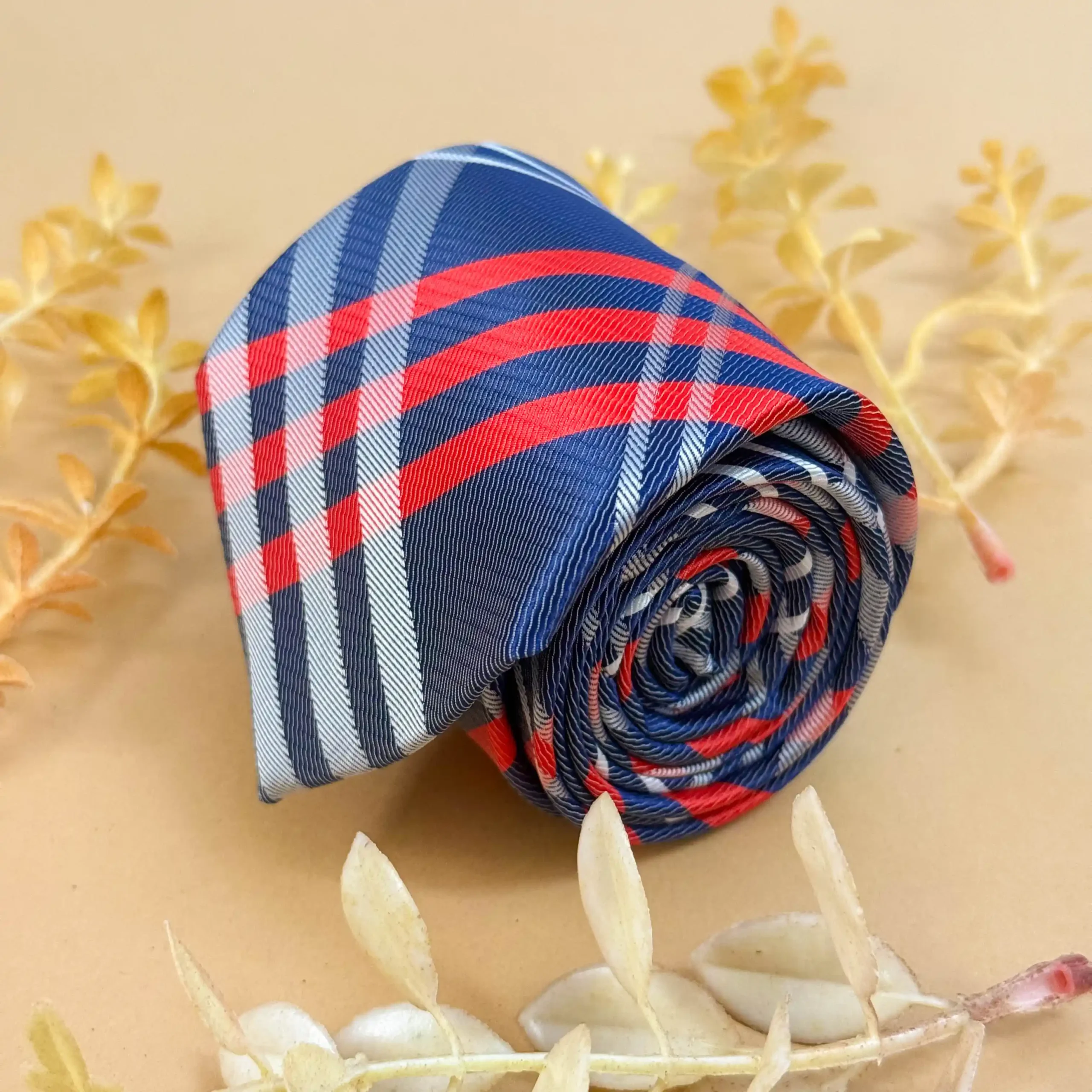 uc Royal Navy Blue Plaid Silk Necktie - Image 1