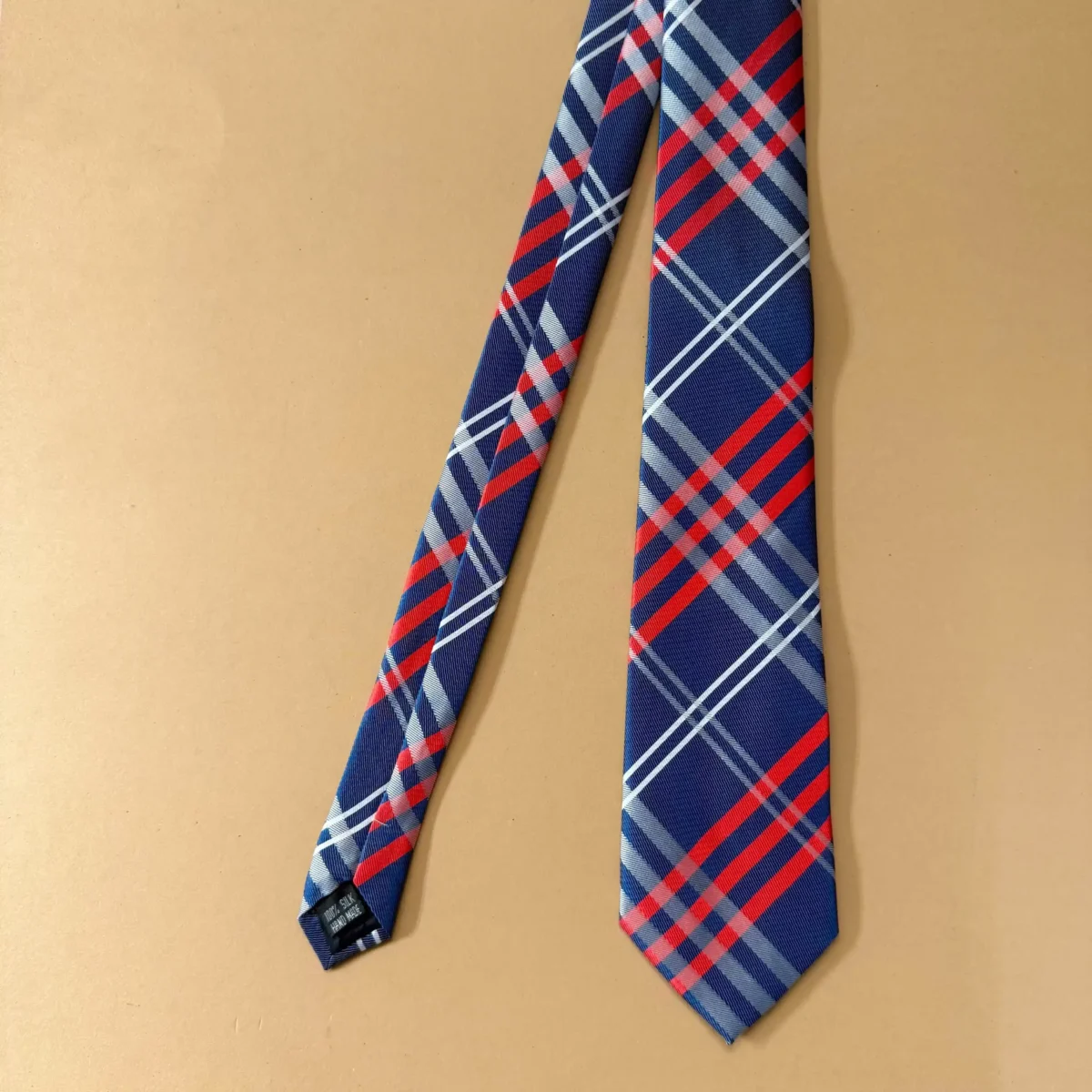 Royal Navy Blue Plaid Silk Necktie - Image 3