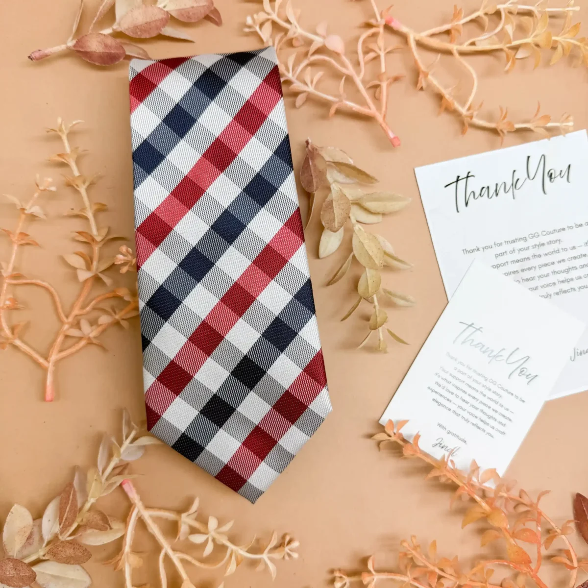 White Classic Check Silk Necktie - Image 2