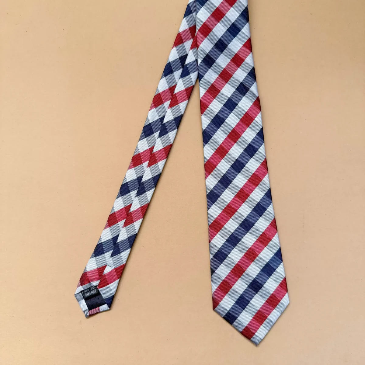 White Classic Check Silk Necktie - Image 3