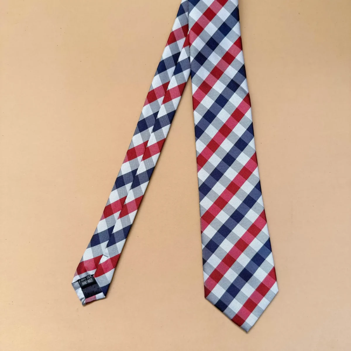 White Classic Check Silk Necktie - Image 3
