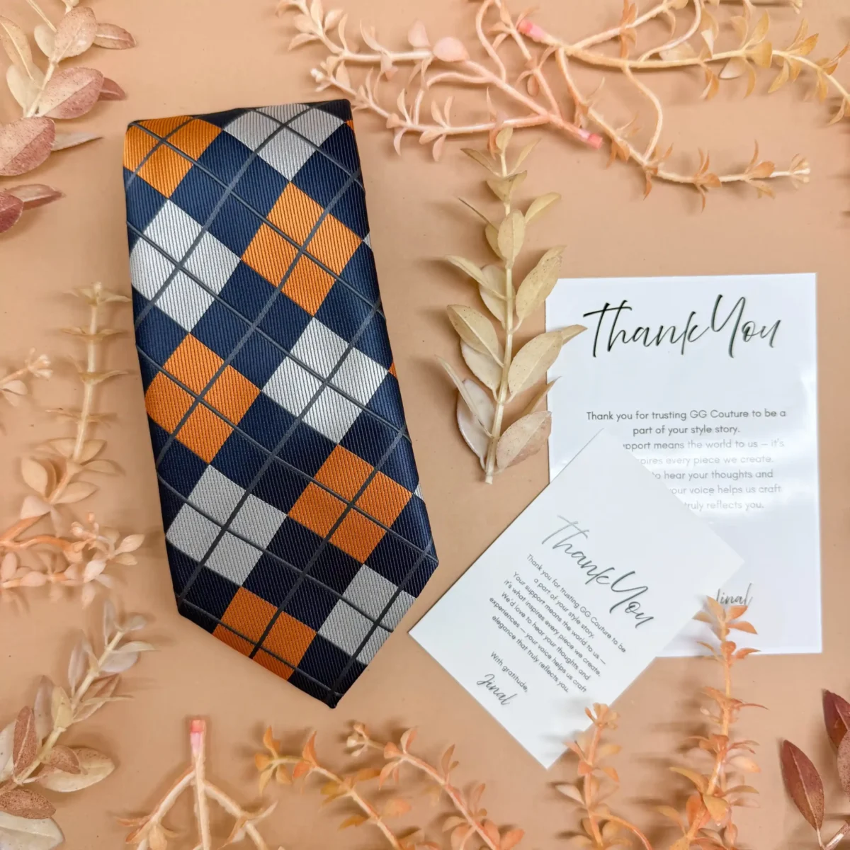 Navy Autumn Check Silk Necktie - Image 2