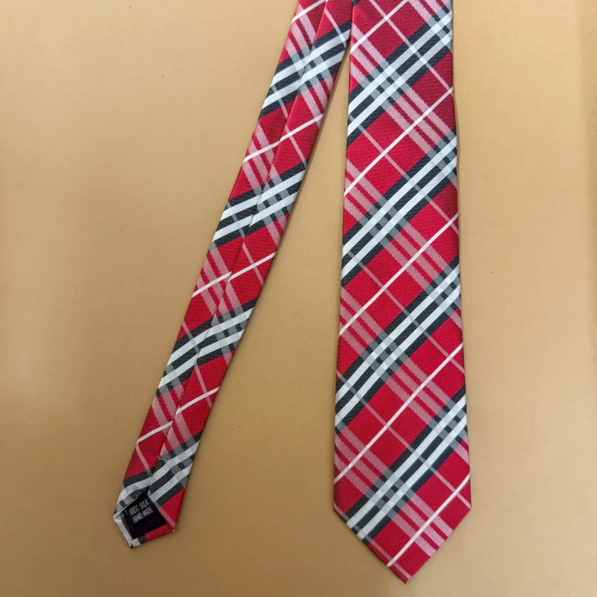 Red Highland Plaid Silk Necktie - Image 3