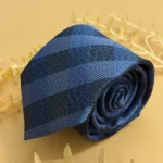Midnight Blue and Black Diagonal Check Silk Necktie