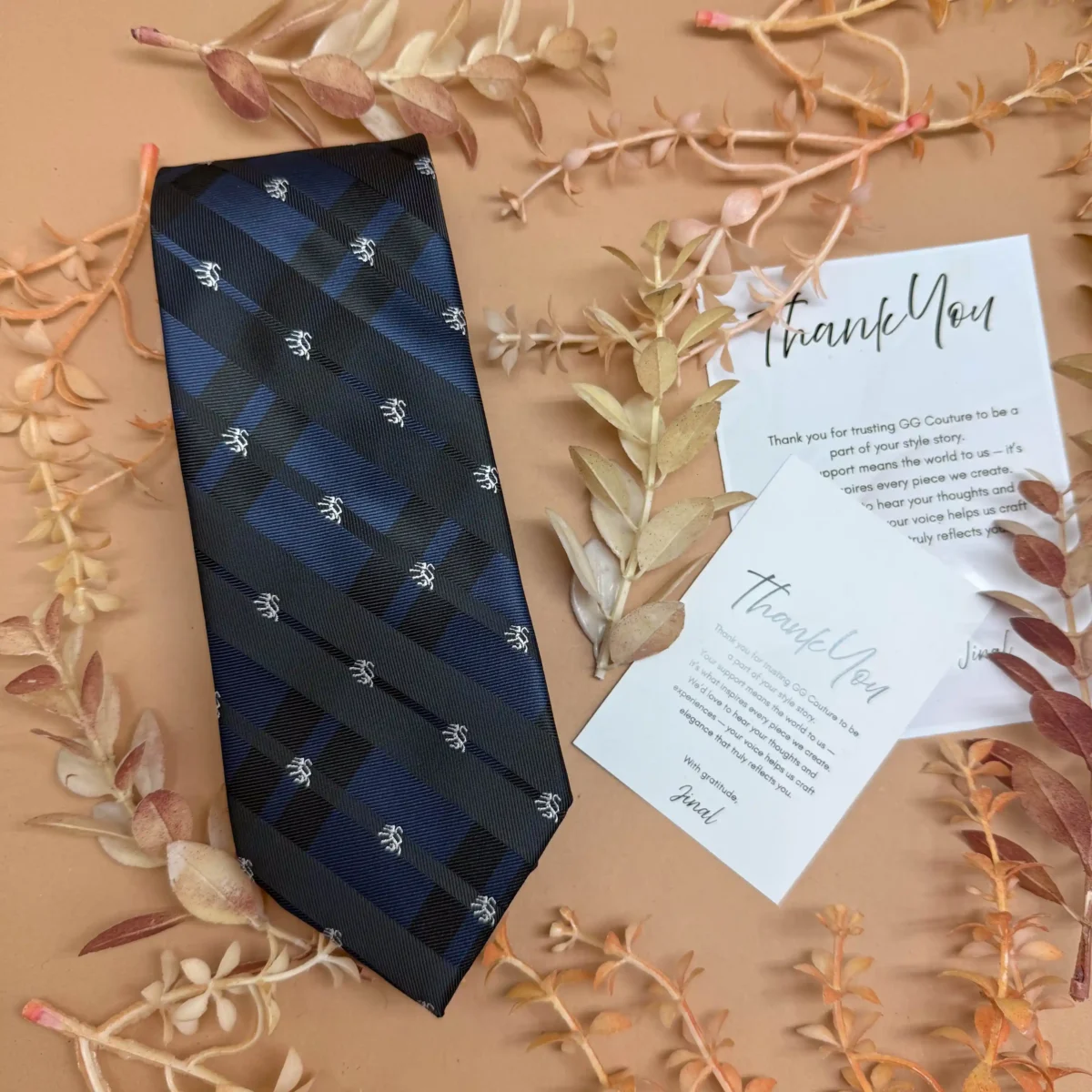 Navy Blue Micro Plaid Silk Necktie - Image 2