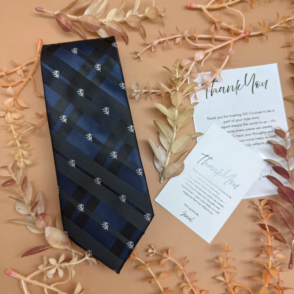 Navy Blue Micro Plaid Silk Necktie - Image 2