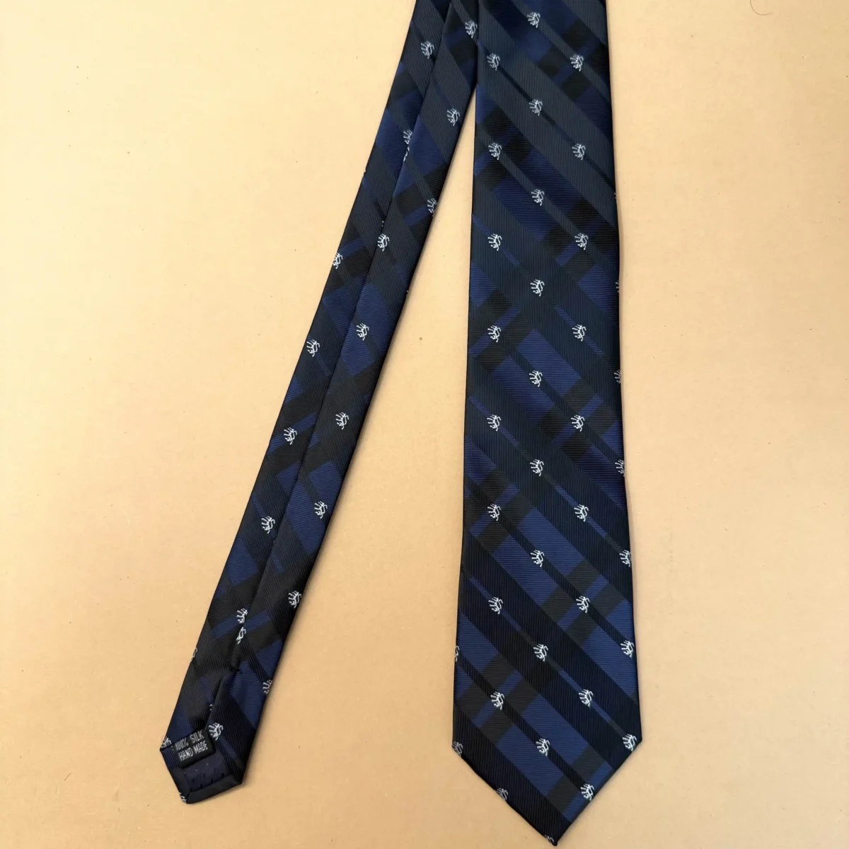 Navy Blue Micro Plaid Silk Necktie - Image 3