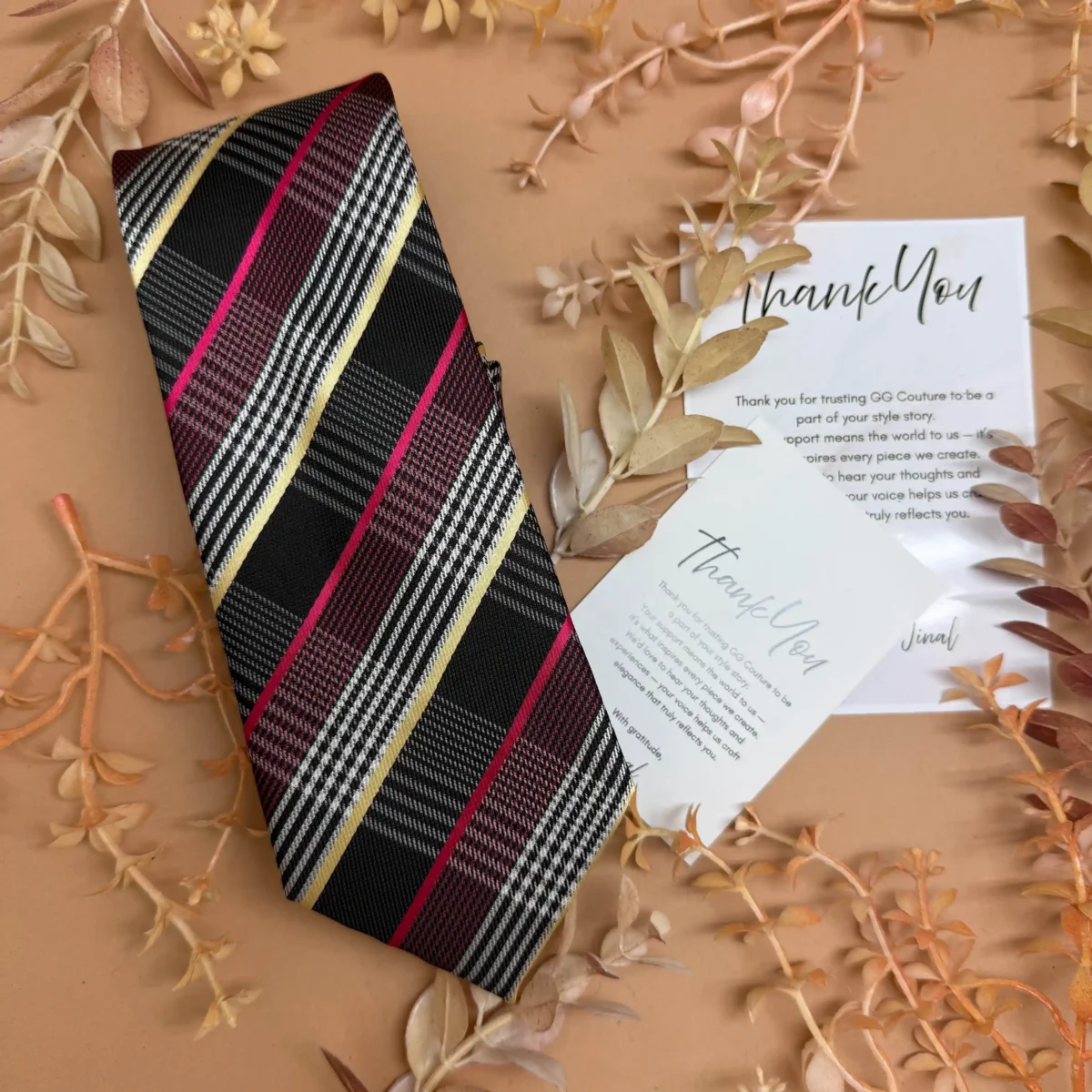 Pink Rose' Multi Plaid Silk Necktie - Image 2