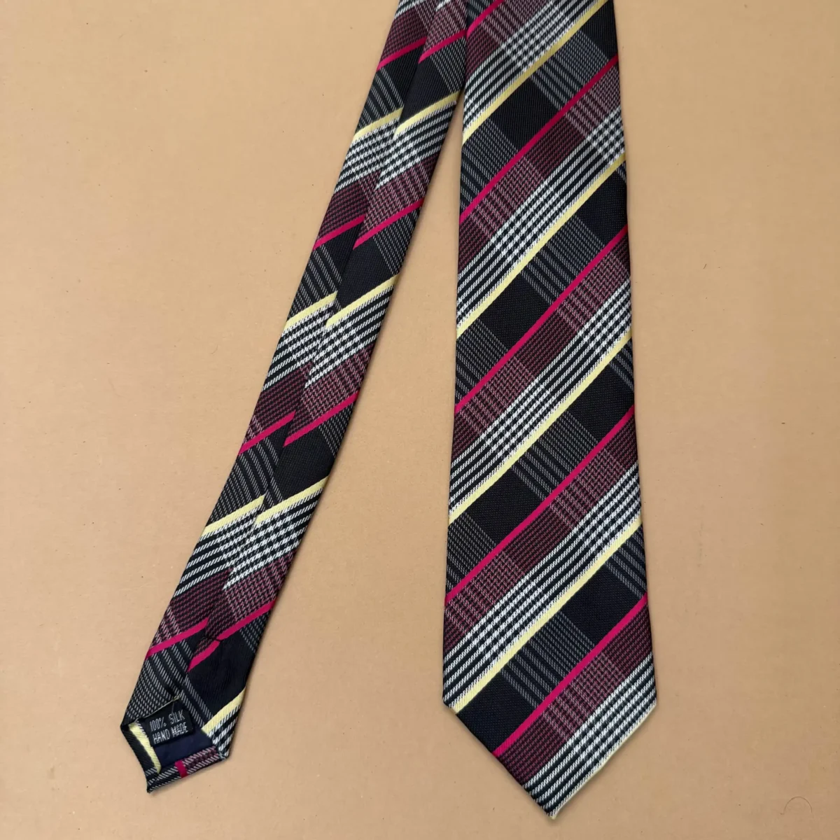 Pink Rose' Multi Plaid Silk Necktie - Image 3