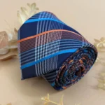 Navy Blue Sunset Plaid Silk Necktie