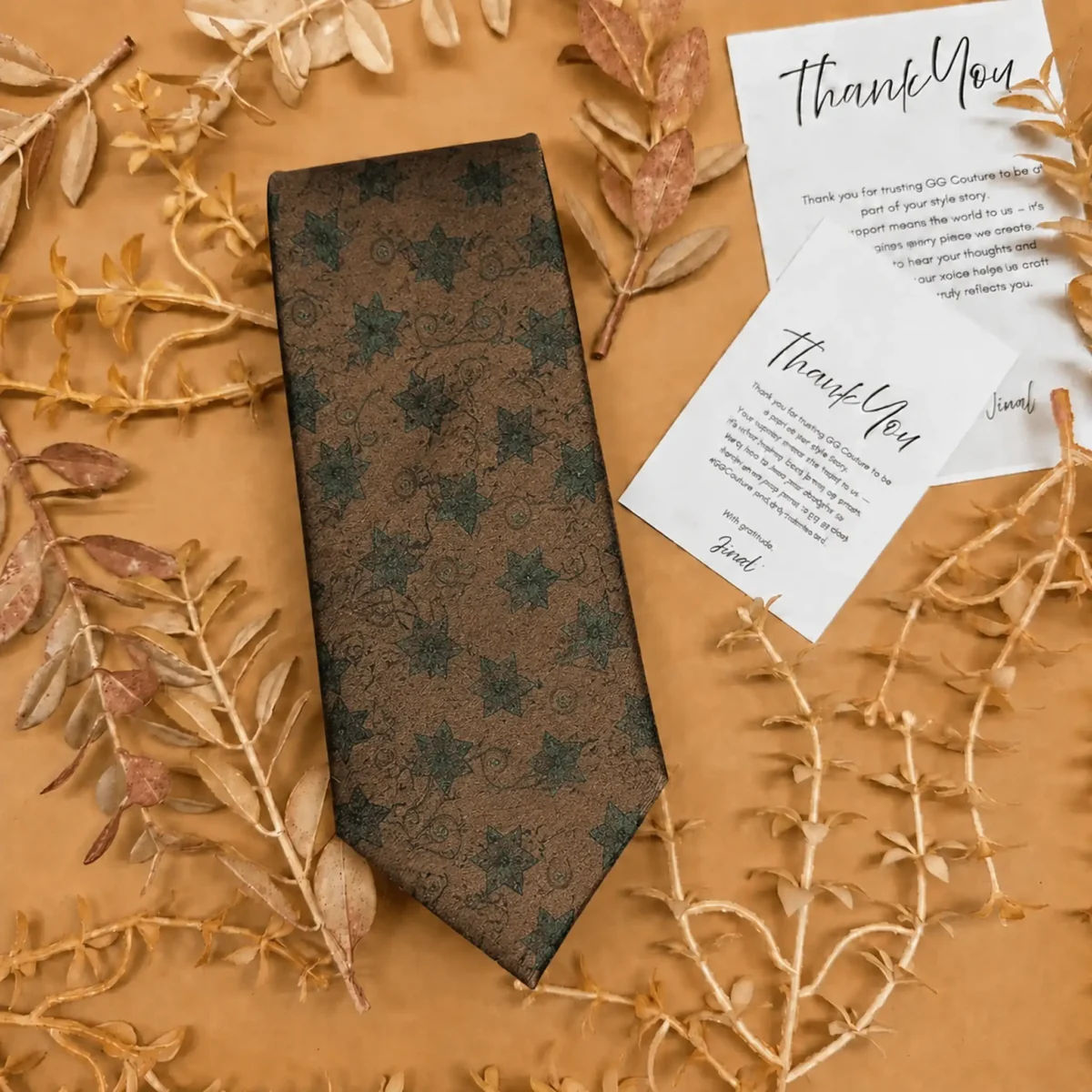 Terracotta Botanical Silk Necktie - Image 2