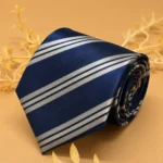 Navy Blue and Gold Stripe Silk Necktie