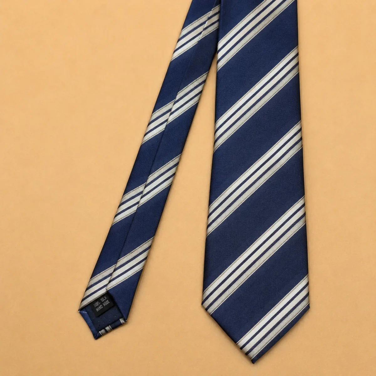 Navy Blue and Gold Stripe Silk Necktie - Image 3