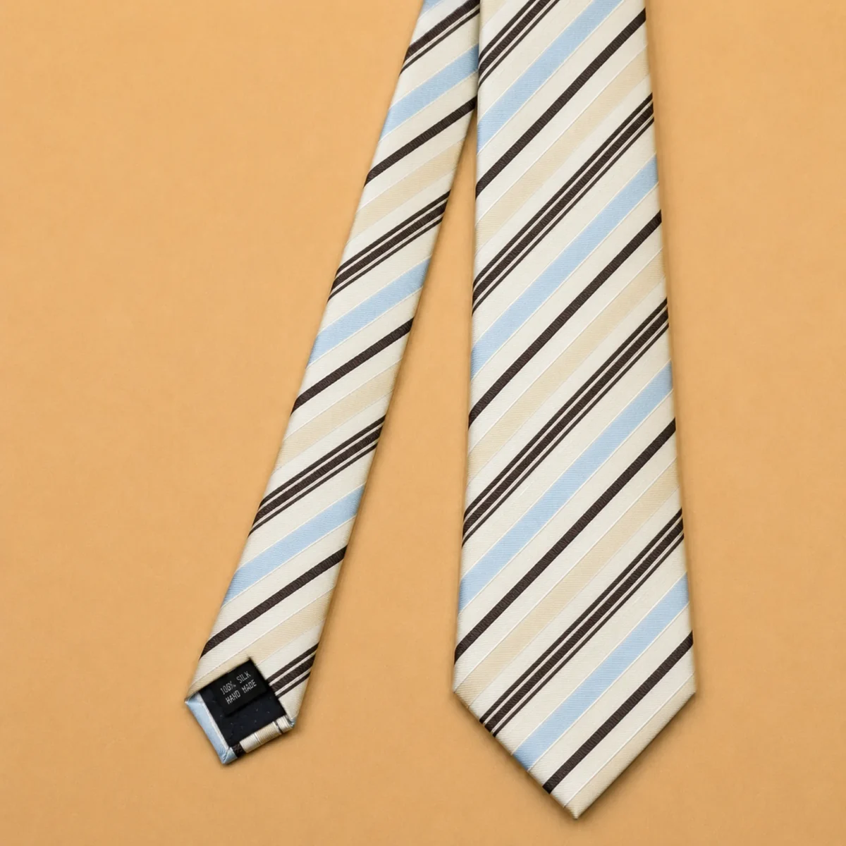 White and Brown Multi Stripe Silk Necktie - Image 3