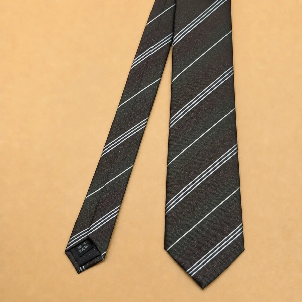 Charcoal Green Stripe Silk Necktie - Image 3