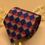 Navy Blue and Rust Argyle Silk Necktie