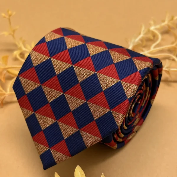 Navy Blue and Rust Argyle Silk Necktie